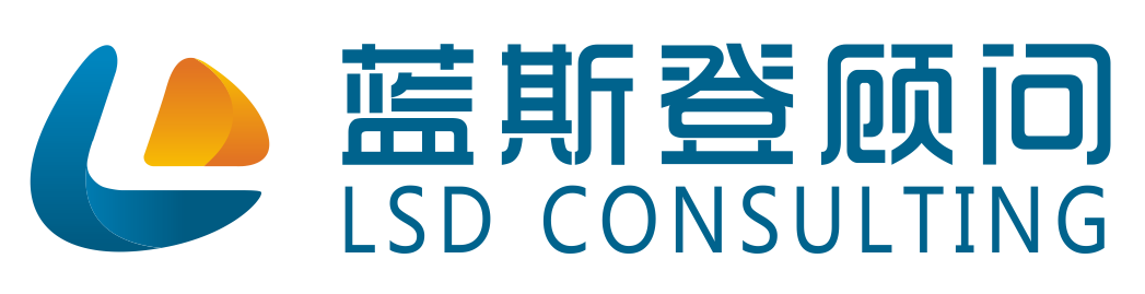蓝斯登公司logo，蓝色渐变长方形背景，白色艺术字体'蓝斯登'居中显示